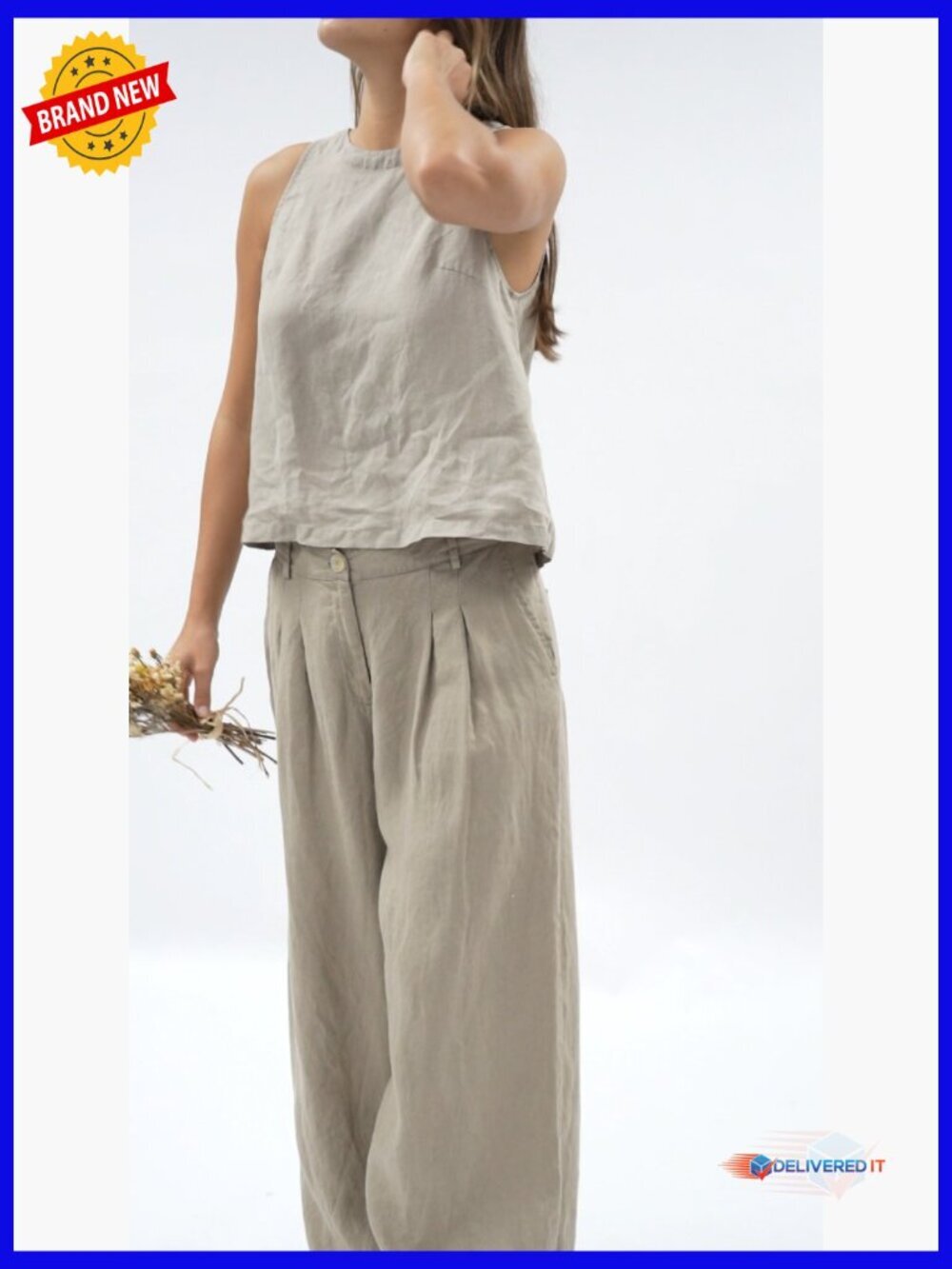 100% Linen Sleeveless Tank Top with Back Button Closure - Picture 7 of 7